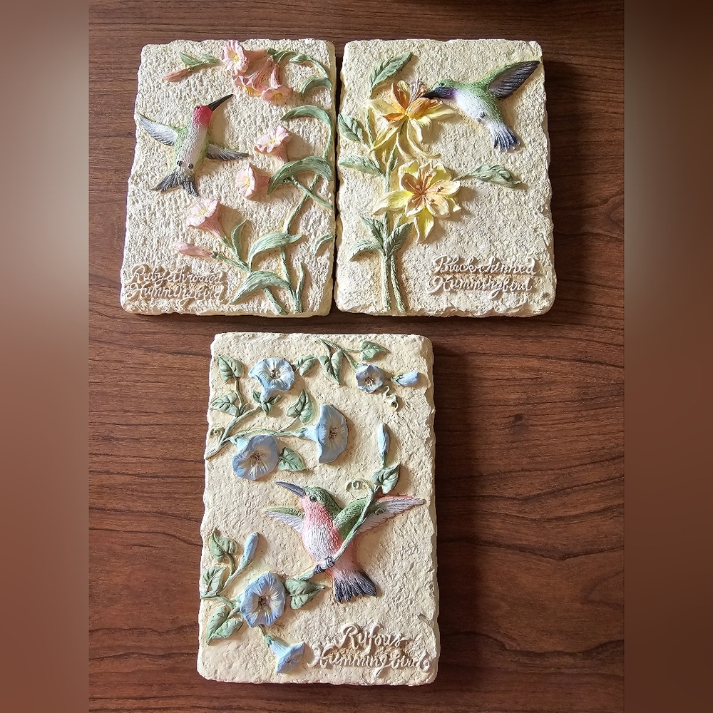 Vintage 2001 Avon Gift Collection Decorative Hummingbird Plaques Set Of 3